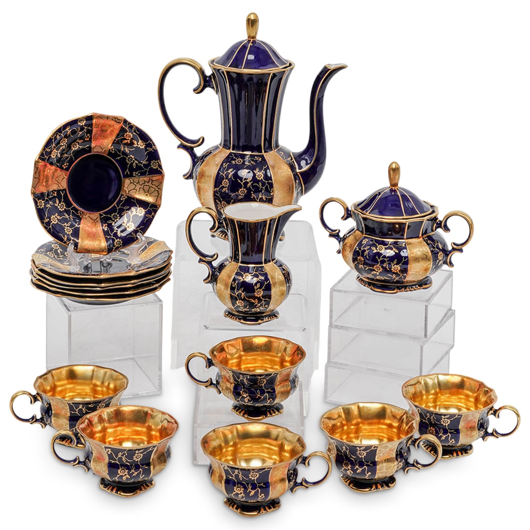 (15pc) Lindner Kueps Bavaria Echt Cobalt & Gilt Porcelain Demitasse Service (1 of 10)