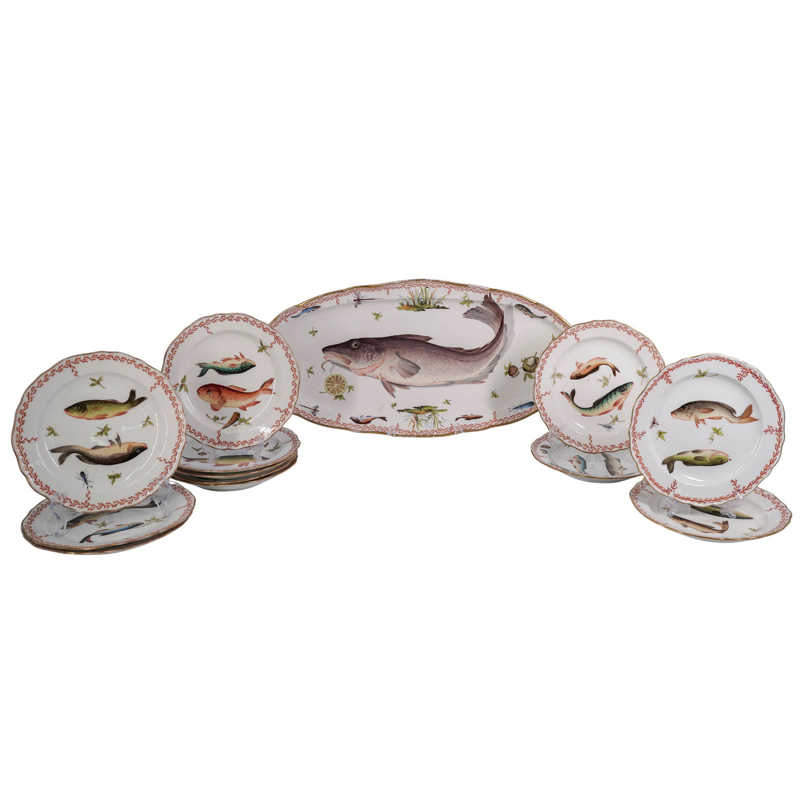 (13pc) Meissen Porcelain Fish Service Set (1 of 7)
