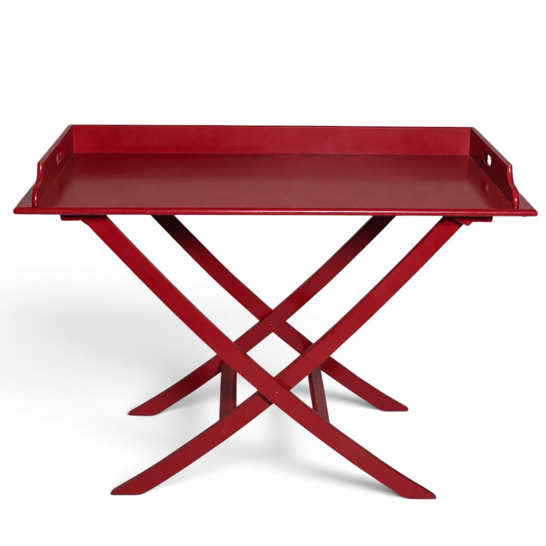 Oscar De La Renta x Century Furniture Red Butler Tray Table: Oscar De La Renta x Century Furniture Red Butler Tray Table 21st Century, USA Artist/Designer/Manufacturer: Oscar de la Renta for Century Furniture Marking(s); notes: Gold-tone plaque to underside