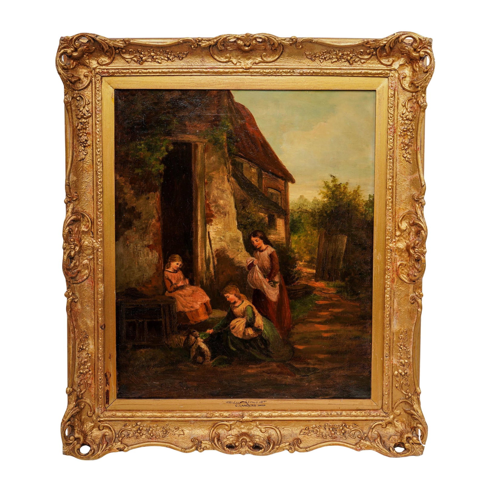 Charles Landers Senr. (19th cent. British) "Lunch Time" Oil on Canvas (1 of 6)