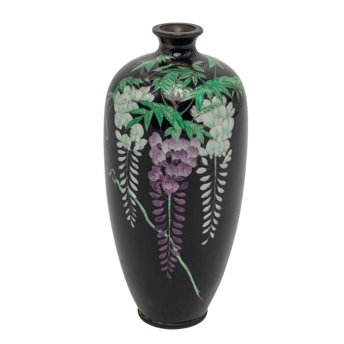Japanese Cloisonne Enamel Wisteria Vase: Japanese Cloisonne Enamel Wisteria Vase c. 1868–1912, Japanese Artist/Designer/Manufacturer: Unknown Marking(s); notes: Japanese; Meiji period (1868–1912) Materials: cloisonné enamel, metal wire 