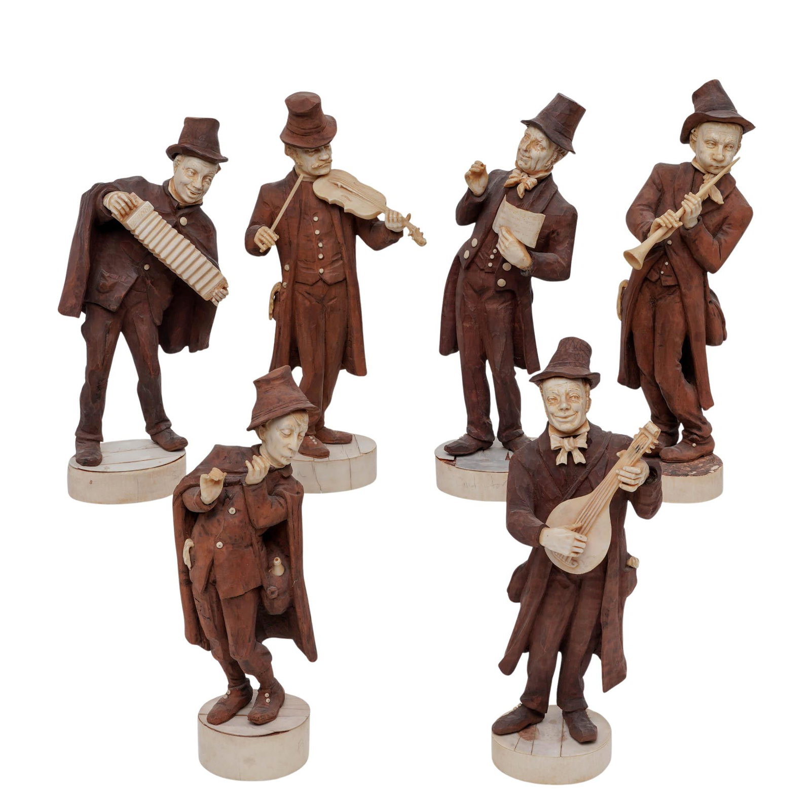 (6 pc) Antique German Carved Wood & Bone Musicians (1 of 14)