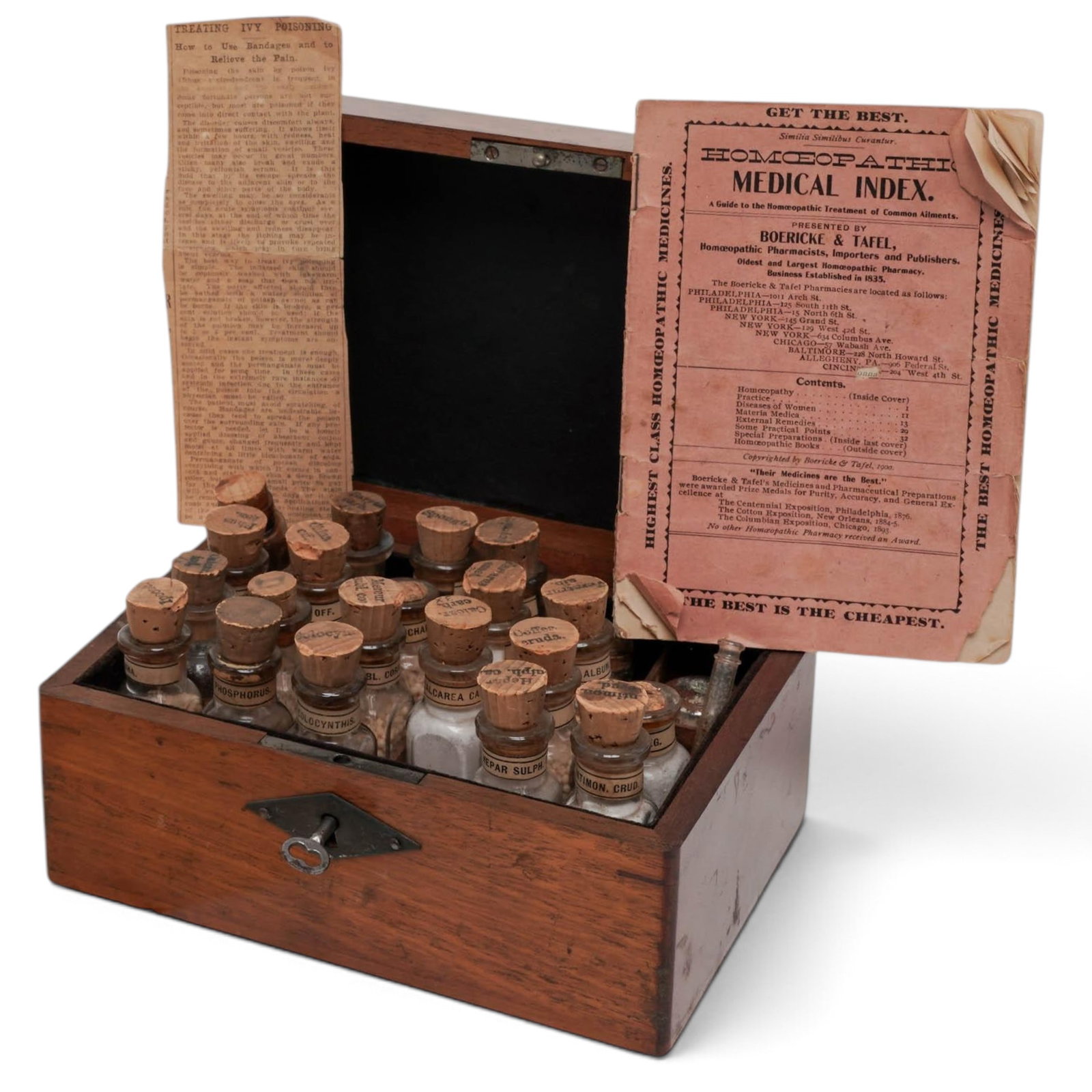 Antique Boericke & Tafel Homeopathy Set: Antique Boericke & Tafel Homeopathy Set Late 19th - Early 20th Cent, USA Artist/Designer/Manufacturer: Boericke & Tafel Marking(s); notes: Includes pharmacist’s guide, article on homeopathic healing