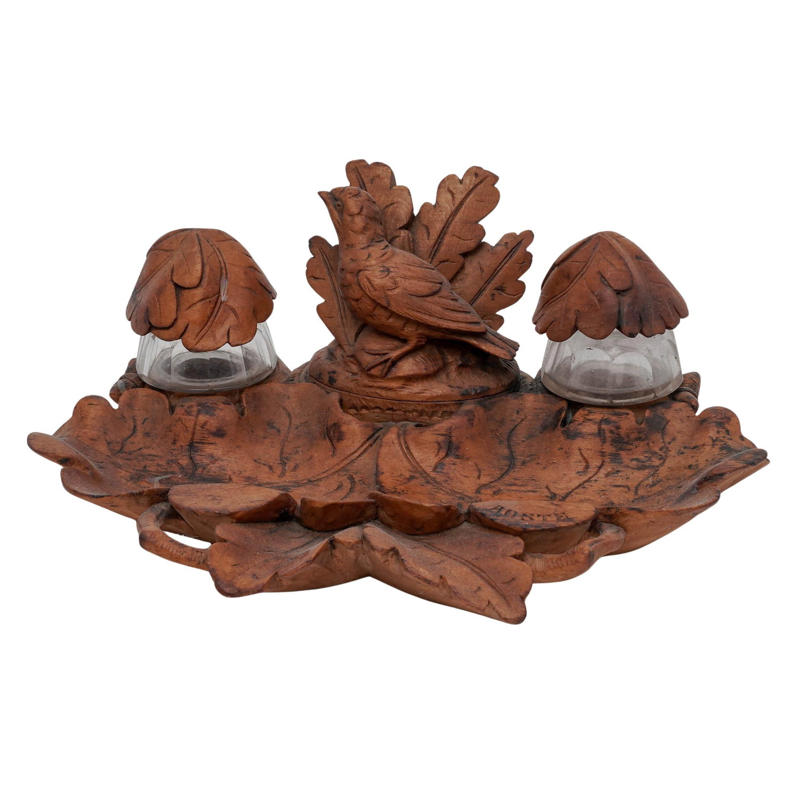 Antique Black Forest Inkwell Carved Desk Stand (1 of 10)