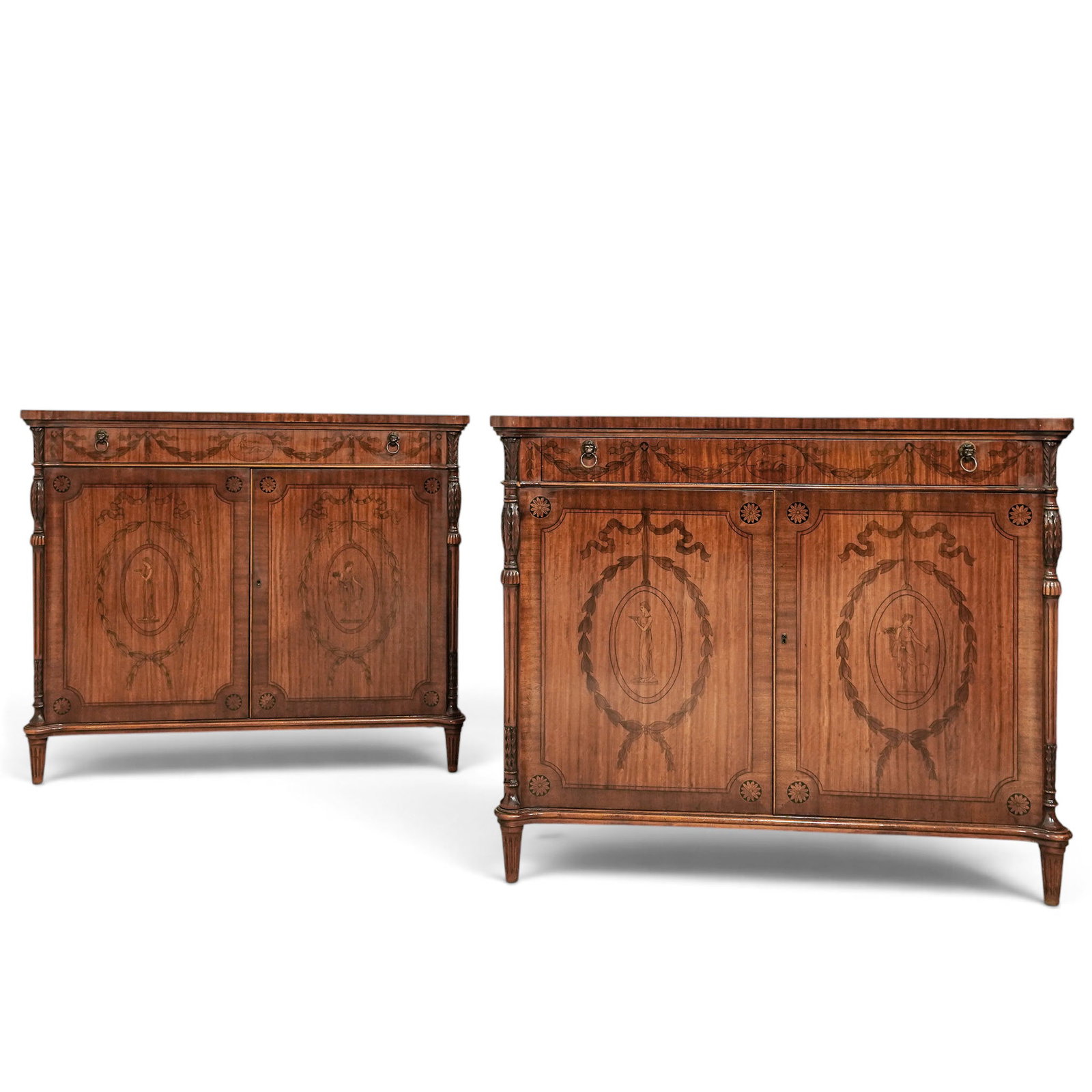 Pair of Antique Marquetry Inlay Cabinets: Pair of Antique Marquetry Inlay Cabinets Early 20th century, USA Artist/Designer/Manufacturer: Unknown Marking(s); notes: grand Rapids Materials: wood, marquetry, veneer Cataloger Note: Pair of antiqu