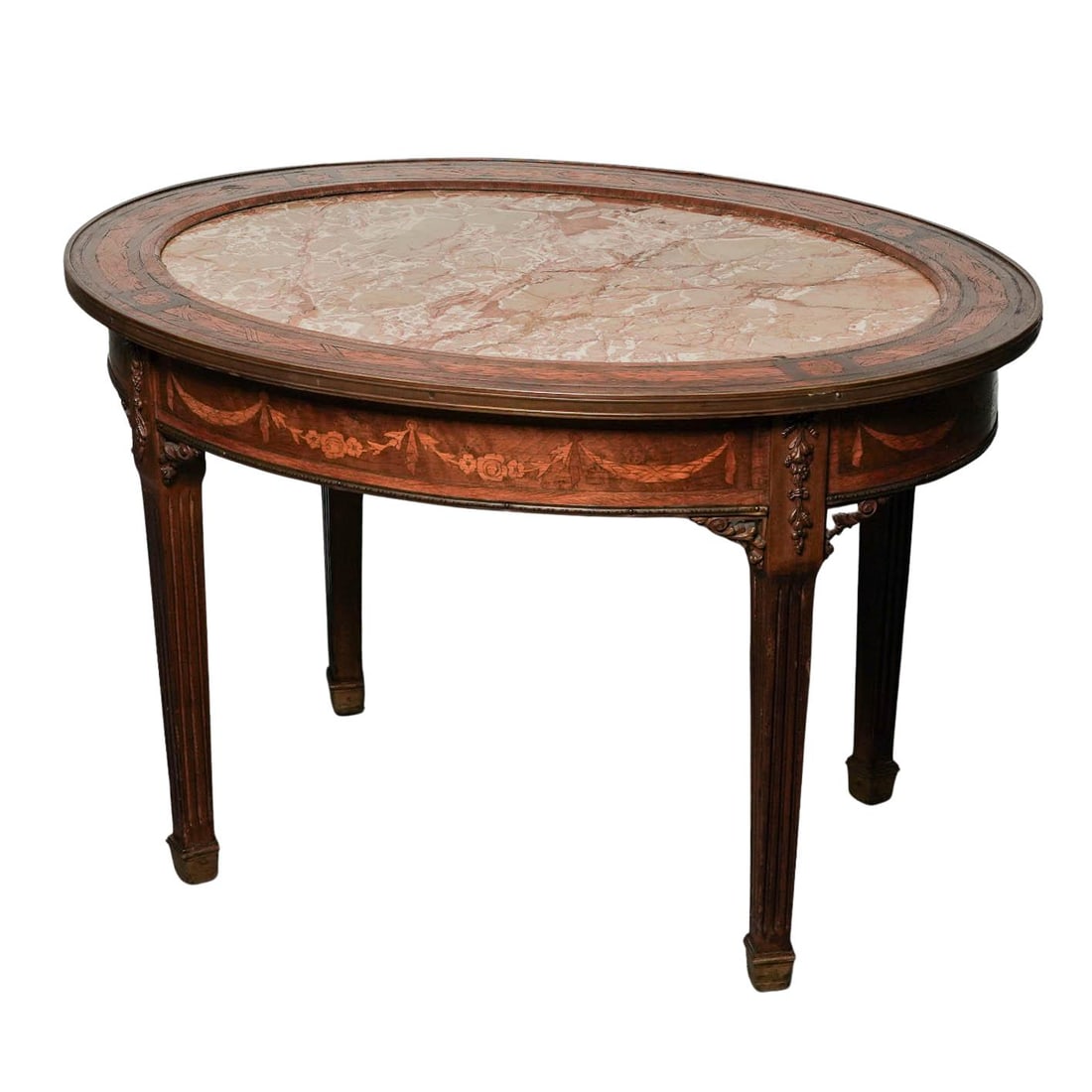 Antique Side Oval Wood & Bronze Table: Antique Side Oval Wood & Bronze Table late 19th-early 20th century, French Artist/Designer/Manufacturer: Unknown Marking(s); notes: Louis XVI style; late 19th to early 20th century Materials: wood,