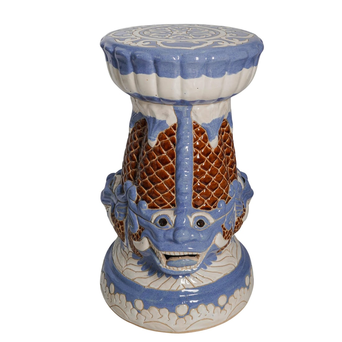 Pair Asian Ceramic Dragon Head Stools - 3