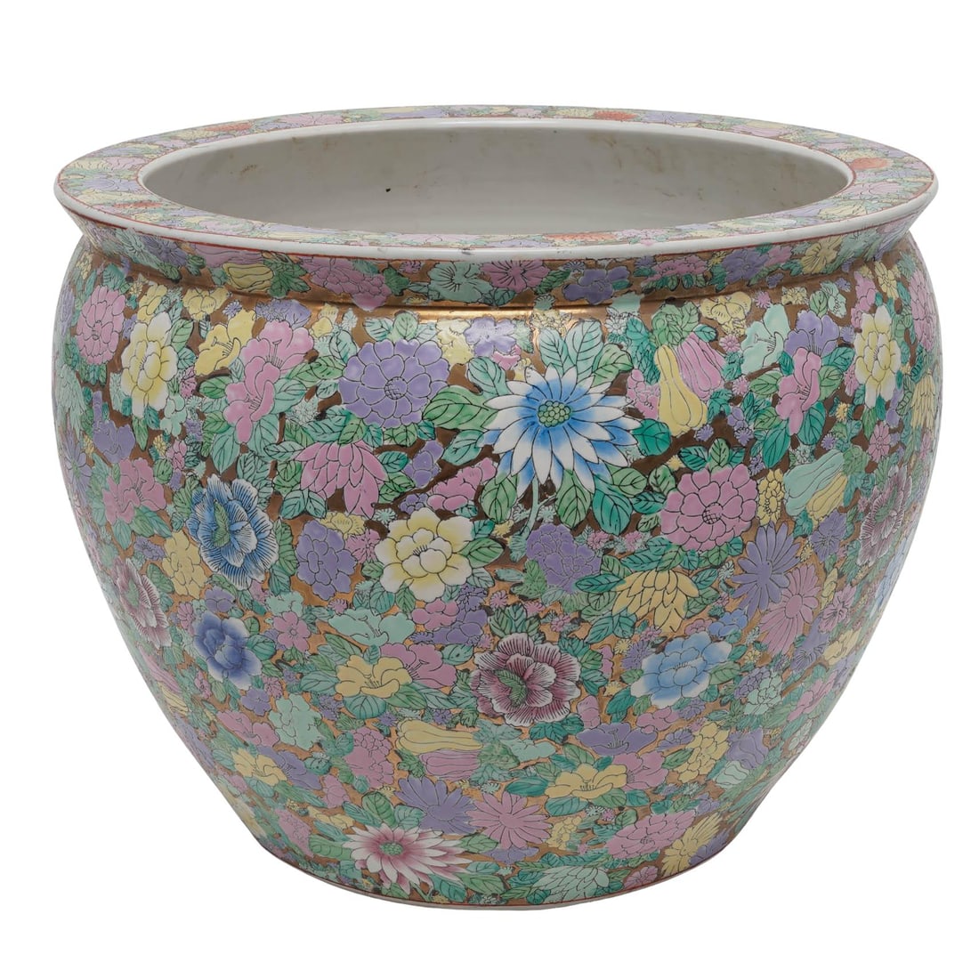 Chinese Porcelain Mill-Fleur Fish Bowl: Chinese Porcelain Mill-Fleur Fish Bowl 20th Cent, China Artist/Designer/Manufacturer: Unknown Marking(s); notes: Chinese; millefleur (Hundred Flowers) design Materials: polychrome enameled porcelain