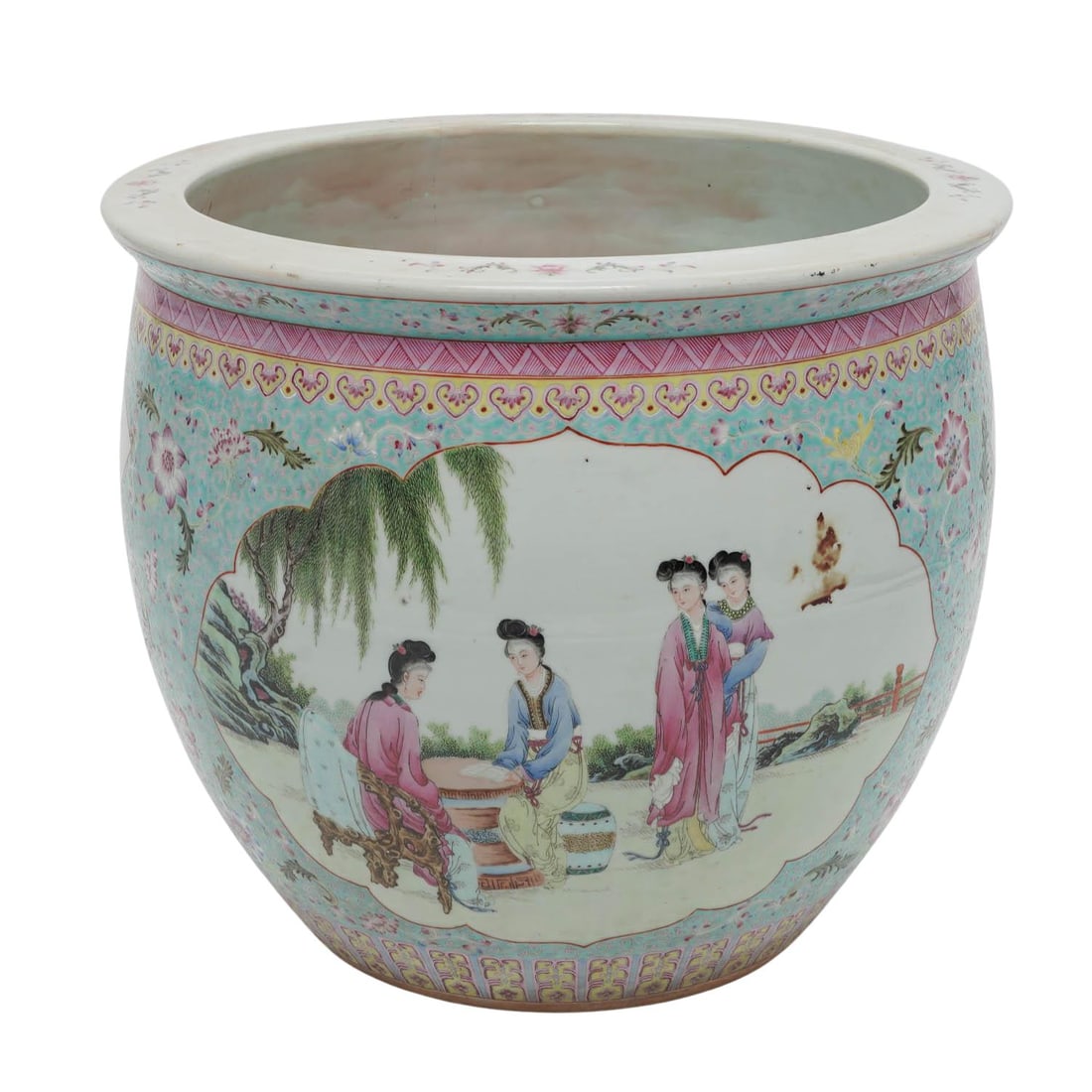 Chinese Porcelain Famille Rose Fish Bowl Planter: Chinese Porcelain Famille Rose Fish Bowl Planter Late 19th - Early 20th Cent, China Artist/Designer/Manufacturer: Unknown Marking(s); notes: Chinese; famille rose Materials: polychrome enameled porcel