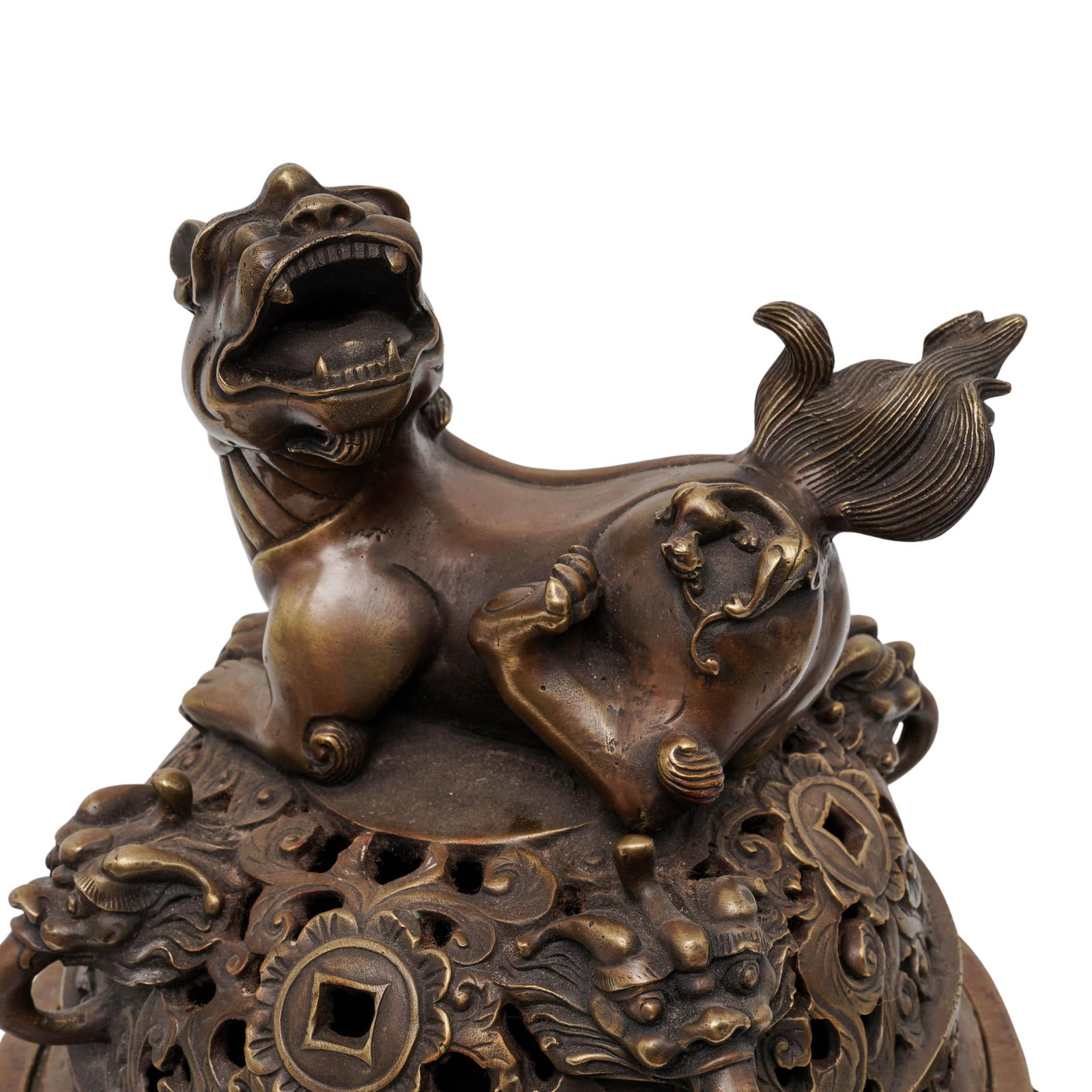 Antique Chinese Foo Dog Bronze Censor - 11
