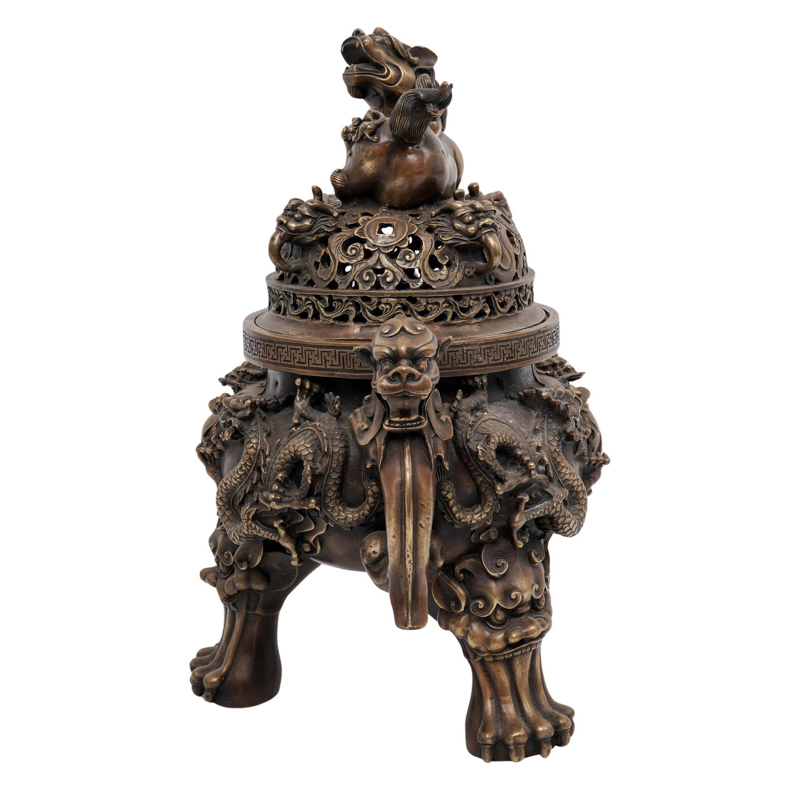 Antique Chinese Foo Dog Bronze Censor - 2