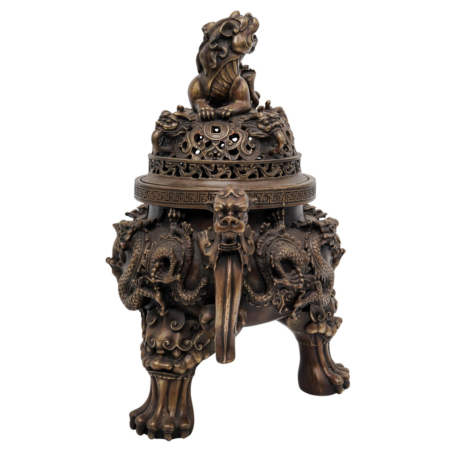Antique Chinese Foo Dog Bronze Censor - 4