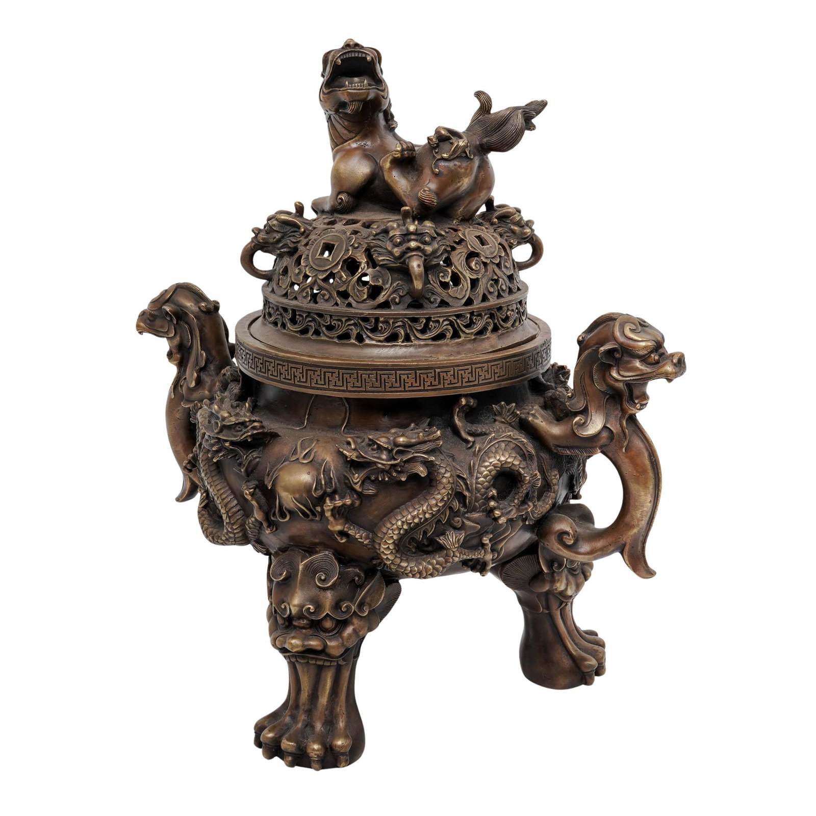 Antique Chinese Foo Dog Bronze Censor - 5