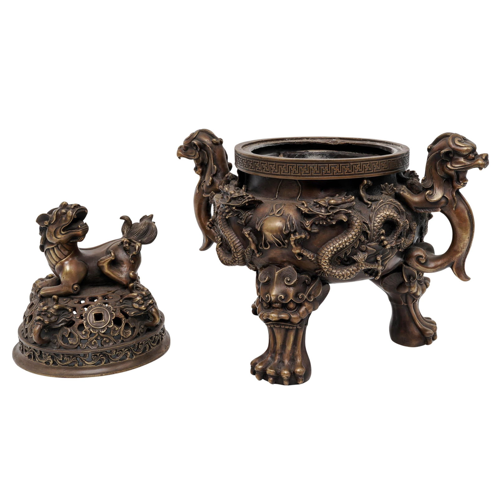 Antique Chinese Foo Dog Bronze Censor - 6