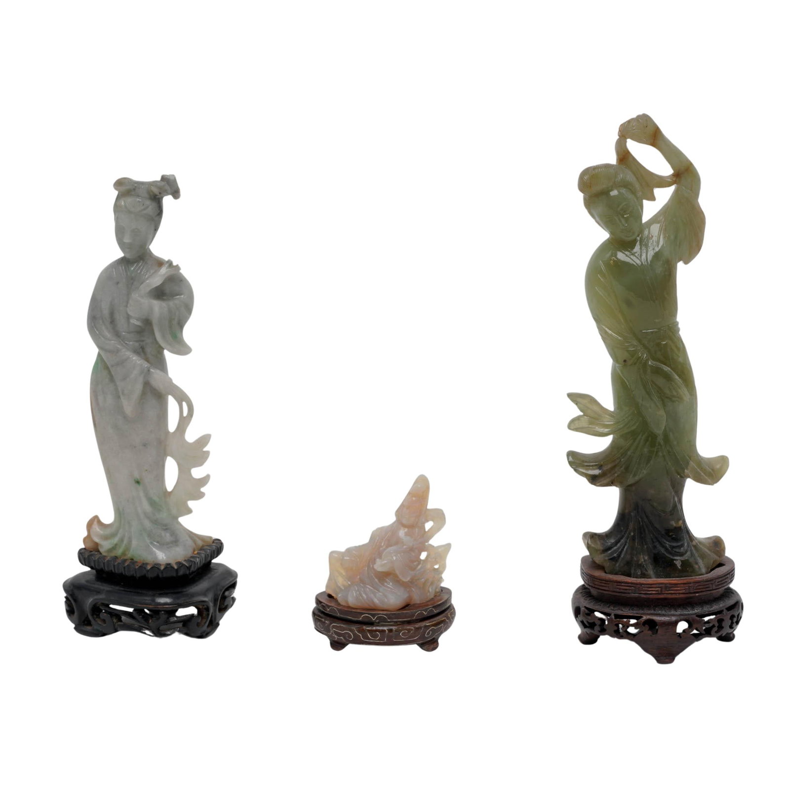 (3 pc) Chinese Jade & Agate Carved Figures (1 of 10)