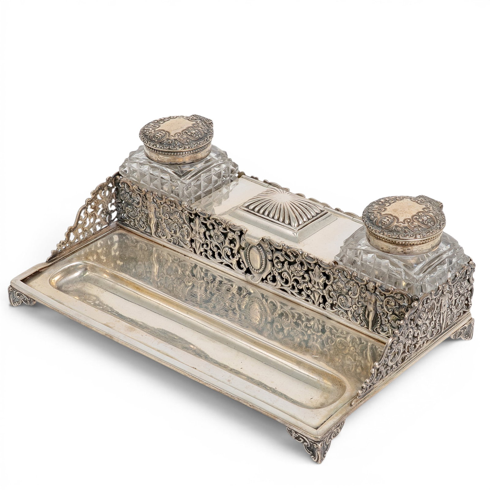 Antique Gorham Sterling Silver and Crystal Inkwell Desk Set (1 of 11)
