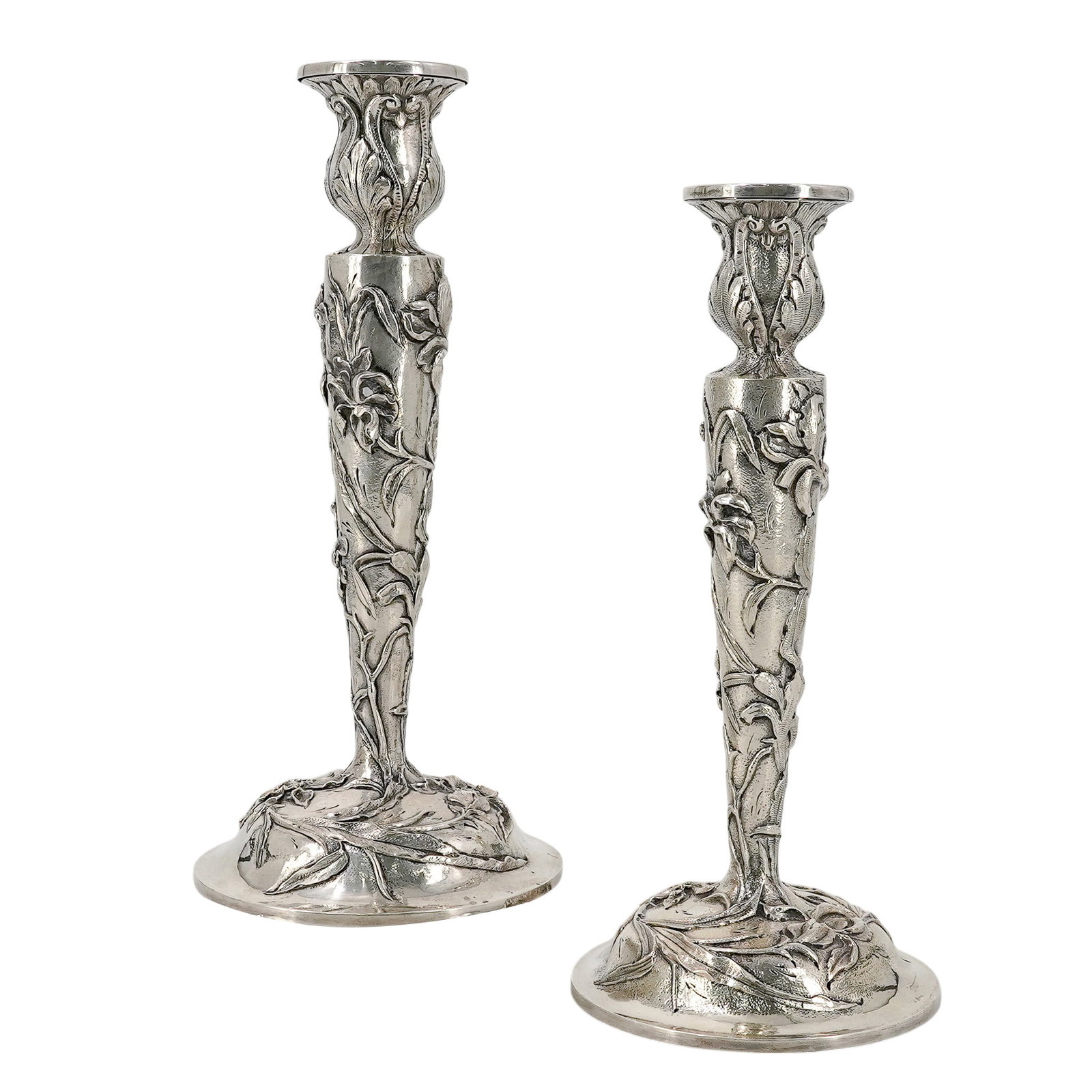 Pair S. Kirk & Son Co. Weighted Sterling Silver Floral Candlesticks (1 of 9)