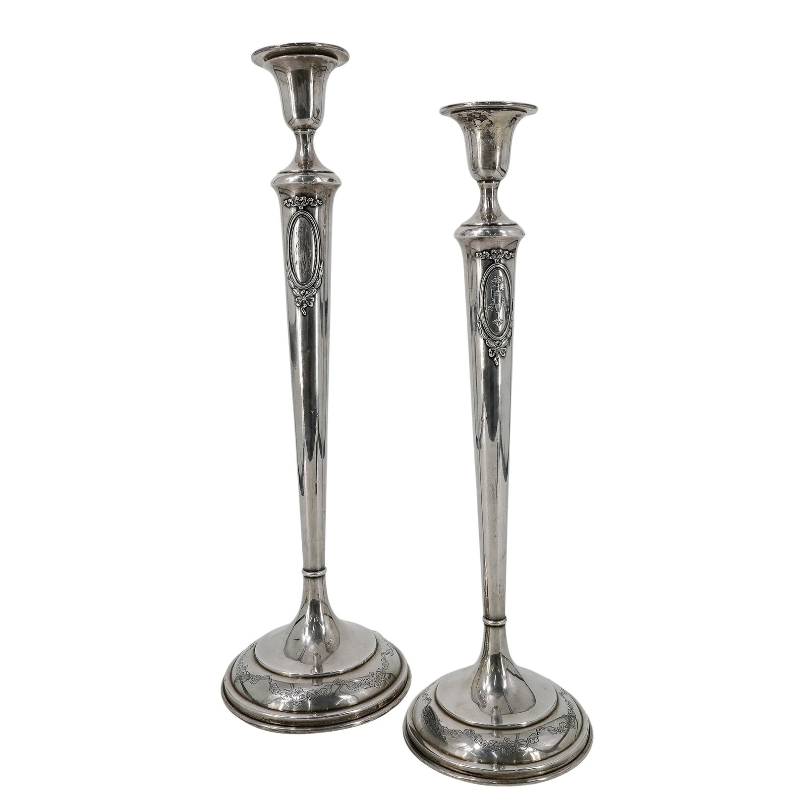 Pair Weighted Sterling Silver Neoclassical Candlesticks (1 of 5)