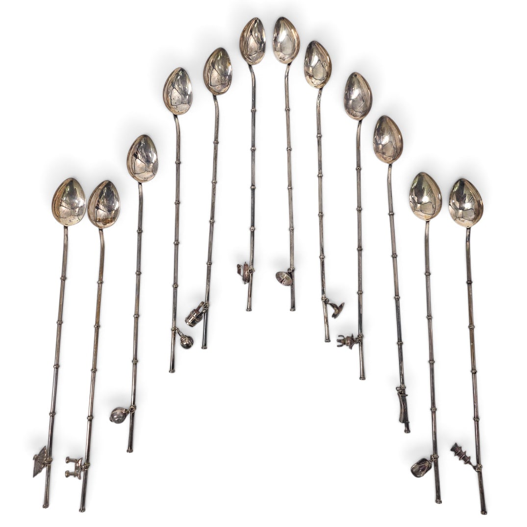 (12 pc) Japanese Sterling Silver Cocktail Spoons (1 of 14)