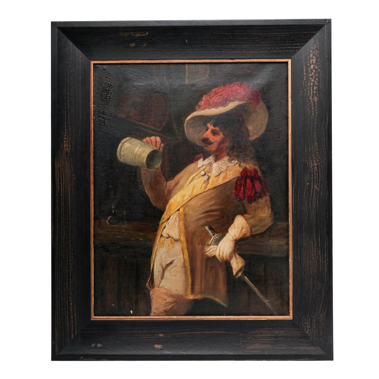 19th Cent. Oil On Canvas Tavern Scene Painting: 19th Cent. Oil On Canvas Tavern Scene Painting 19th Cent., French Artist/Designer/Manufacturer: Unknown Marking(s); notes: None Materials: Oil/ Canvas Cataloger Note: A classic genre painting depictin