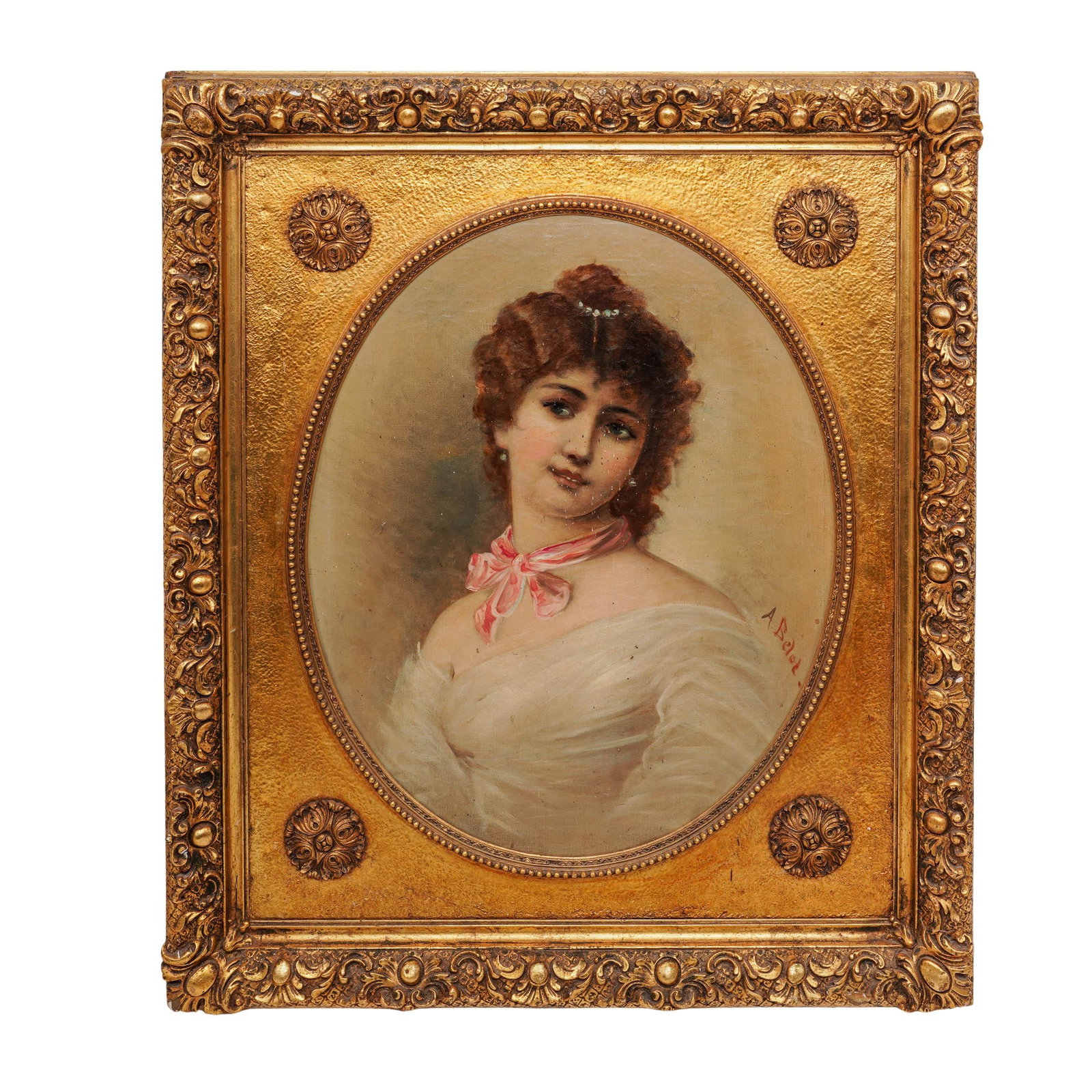 19th Cent. Albert Belot "Portrait of a Lady" Oil On Canvas (1 of 3)