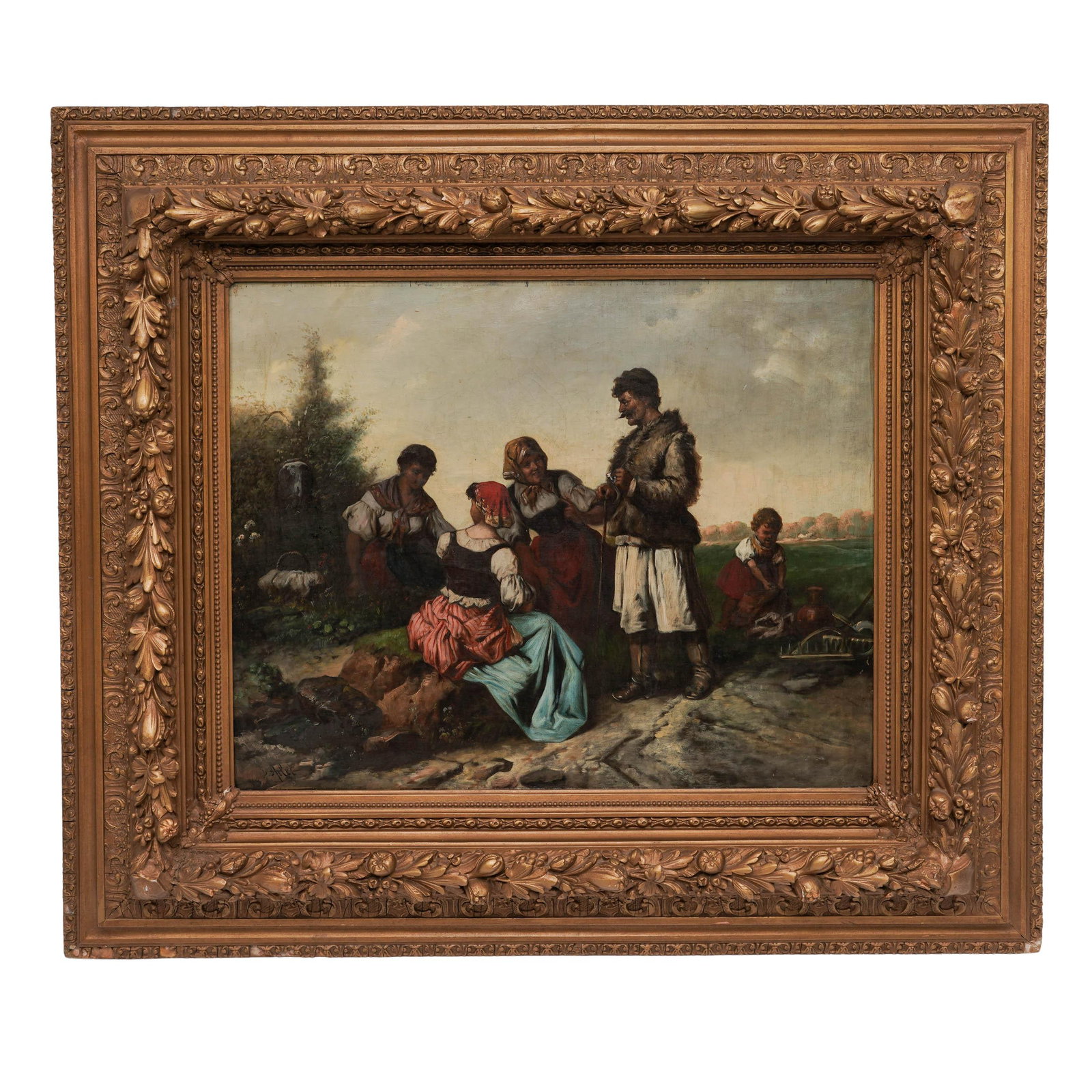 Signed 19th Cent. European Painting: Signed 19th Cent. European Painting 19th Cent, European Artist/Designer/Manufacturer: Unknown Marking(s); notes: Signed lower left; European School; 19th century Materials: oil on canvas, giltwood Cat