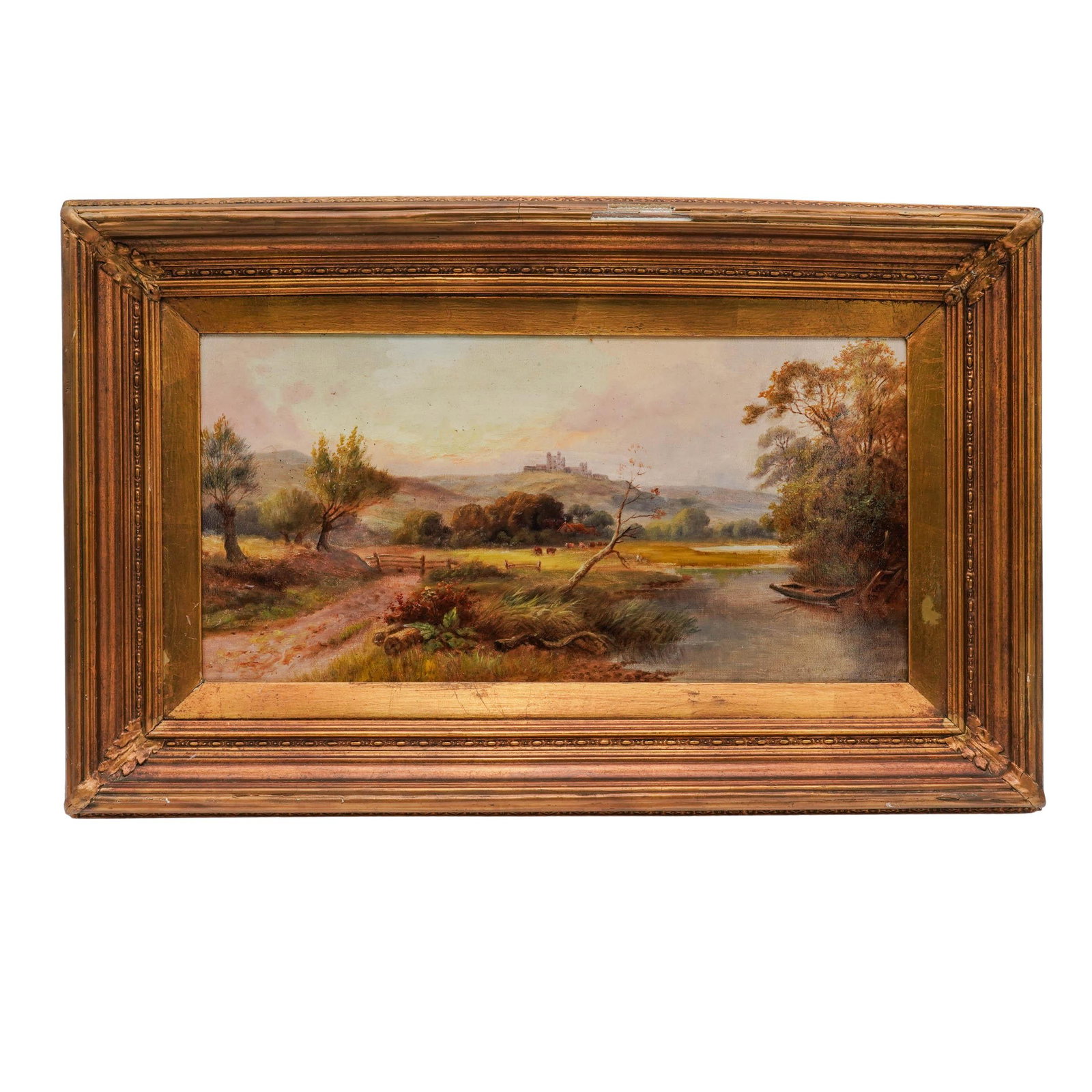 19th Cent. Pastoral River Landscape Oil on Board Painting: 19th Cent. Pastoral River Landscape Oil on Board Painting 19th Cent. European Artist/Designer/Manufacturer: Unknown Marking(s); notes: Handwritten inscription, "Abby H.116 Pair" on verso. Tag from Bil