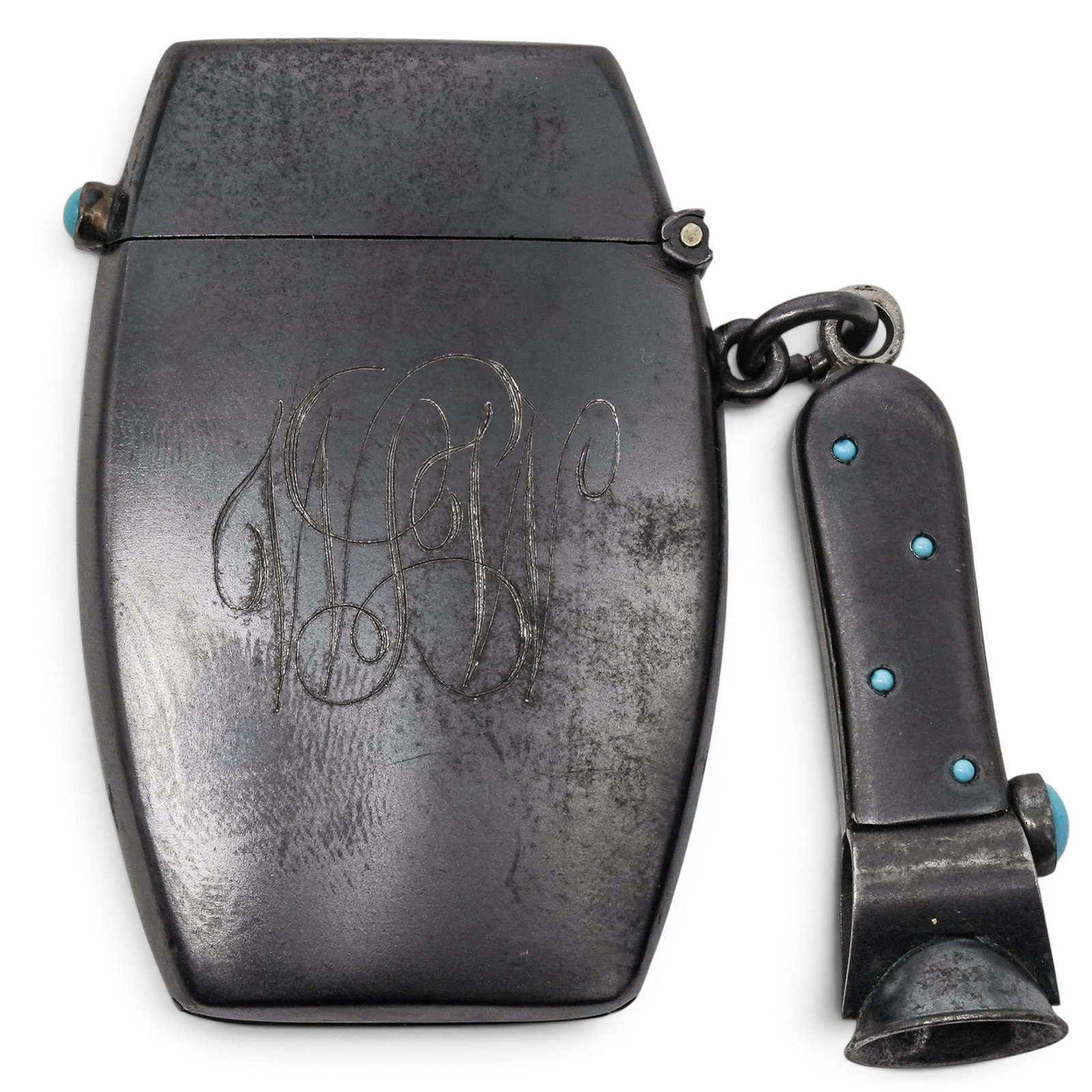 Antique Gunmetal Turquoise Cigar Cutter and Match Safe Set (1 of 4)