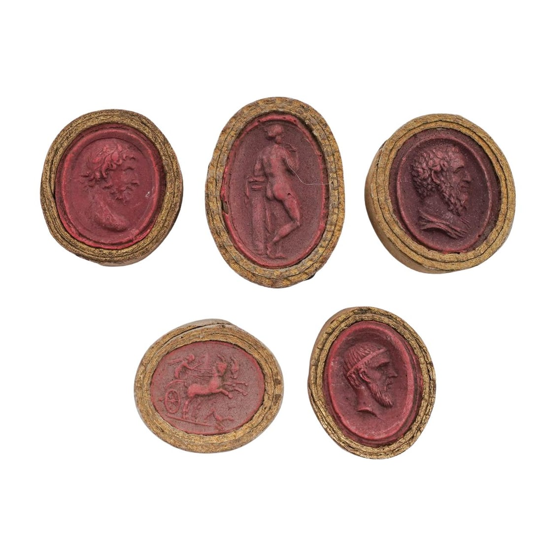 (5pc) 19th Cent. Grand Tour Red Sulfur Cameo Intaglios (1 of 2)