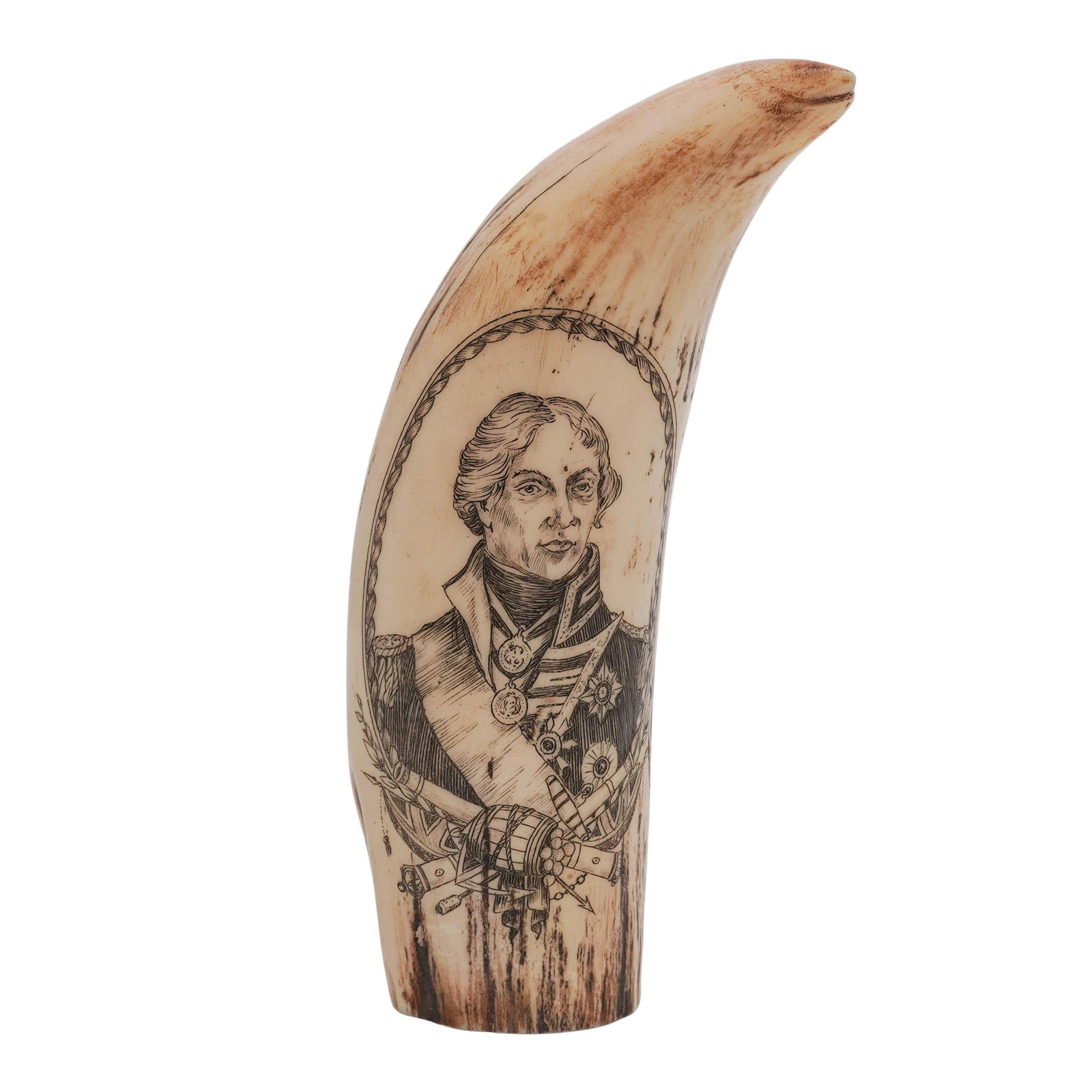 Antique Carved Horatio Nelson/Maritime Scene Scrimshaw (1 of 8)