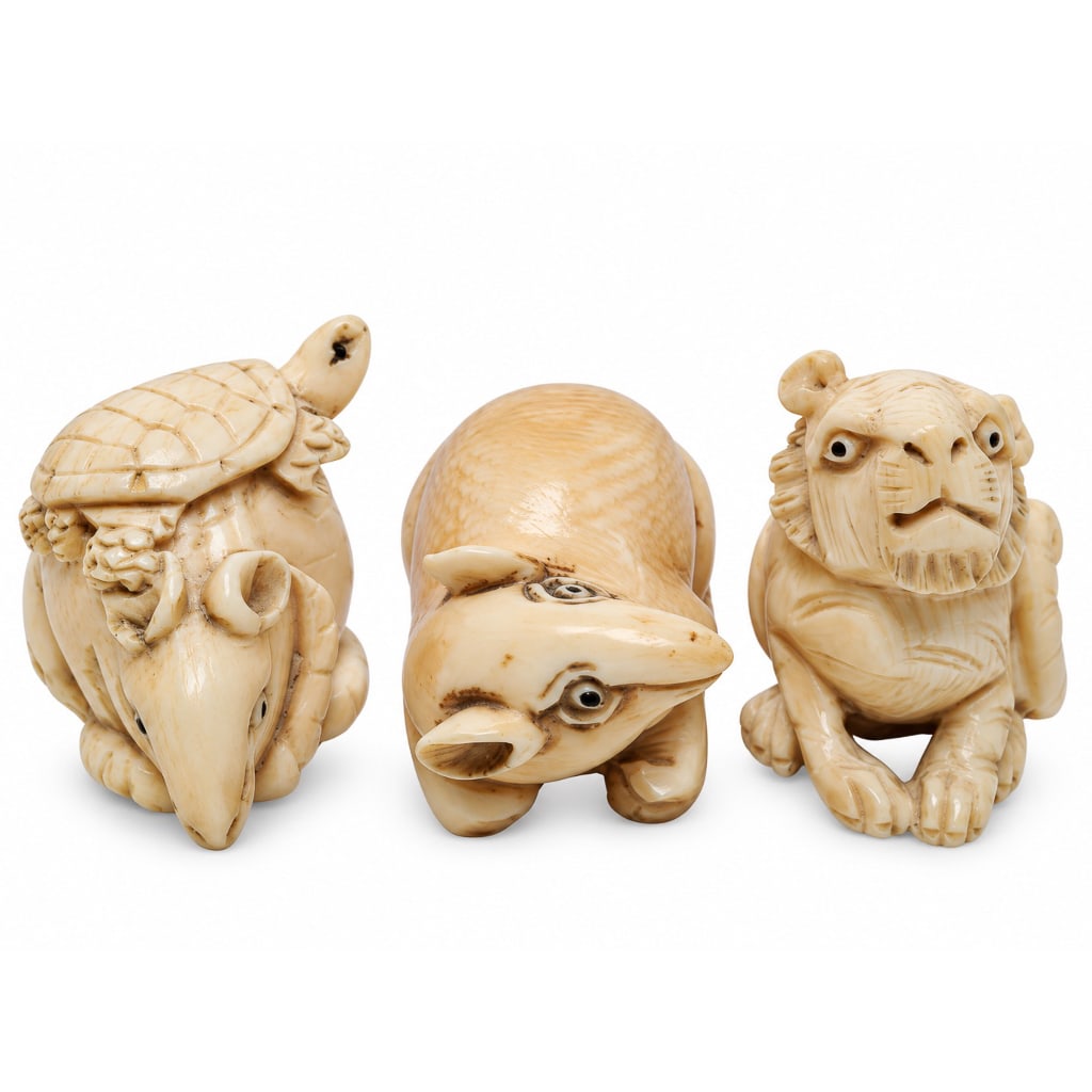 (3 pc) Japanese Bone Carved Animal Netsukes (1 of 5)