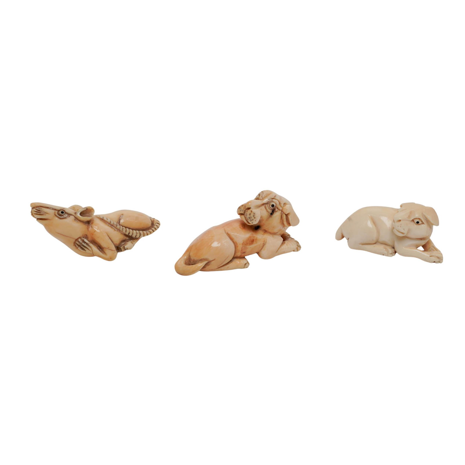 (3 pc) Japanese Bone Carved Animal Netsuke (1 of 8)