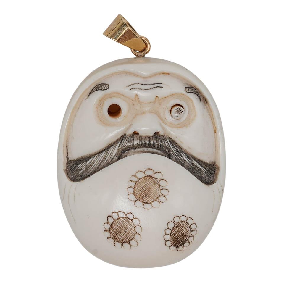 14k Gold and Japanese Carved Bone Netsuke Pendant (1 of 6)