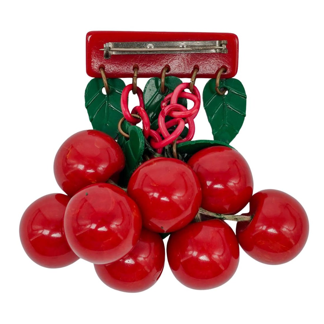 1940s Bakelite Cherry Brooch - 3