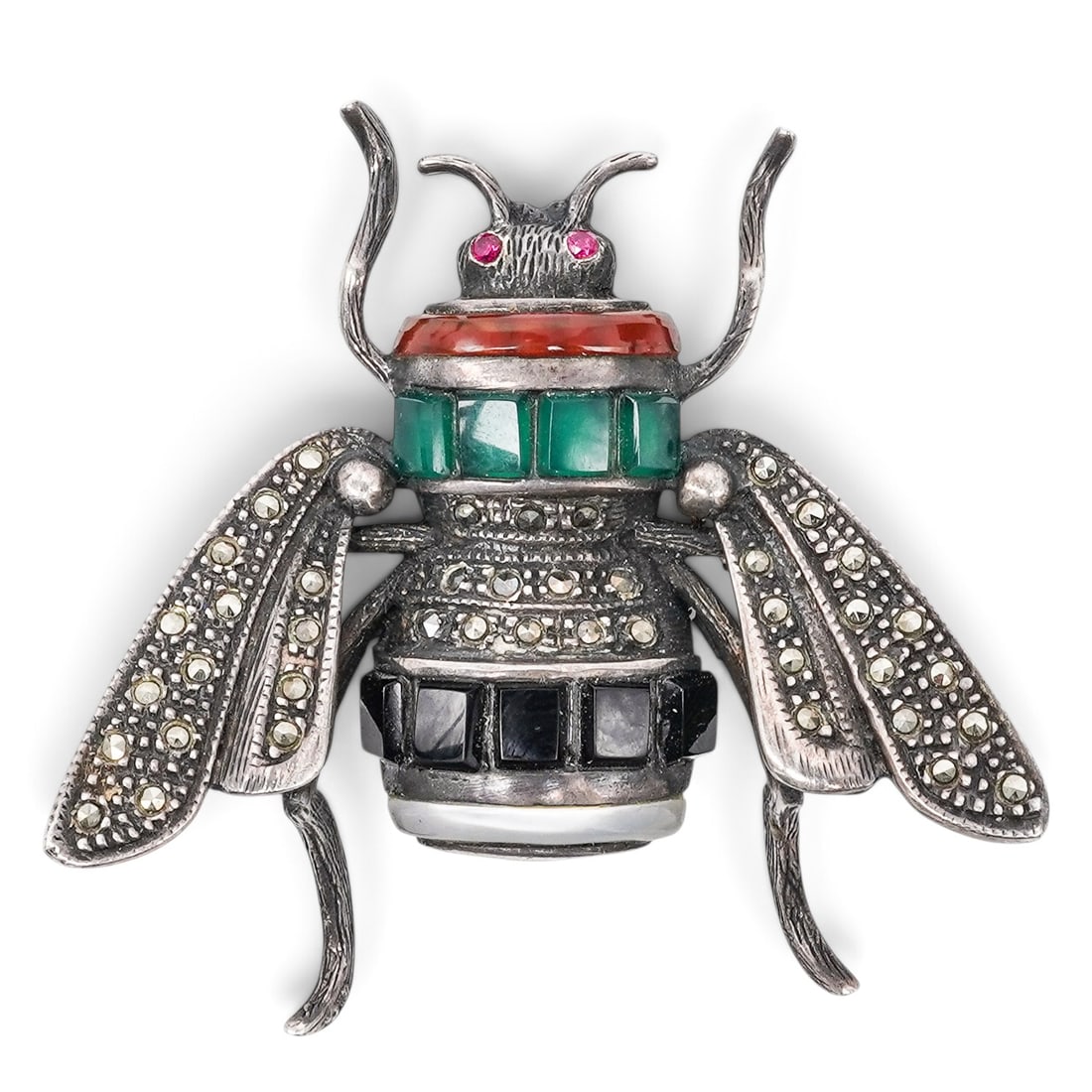 Sterling Silver Marcasite Multi-Stone Beetle Brooch (1 of 3)
