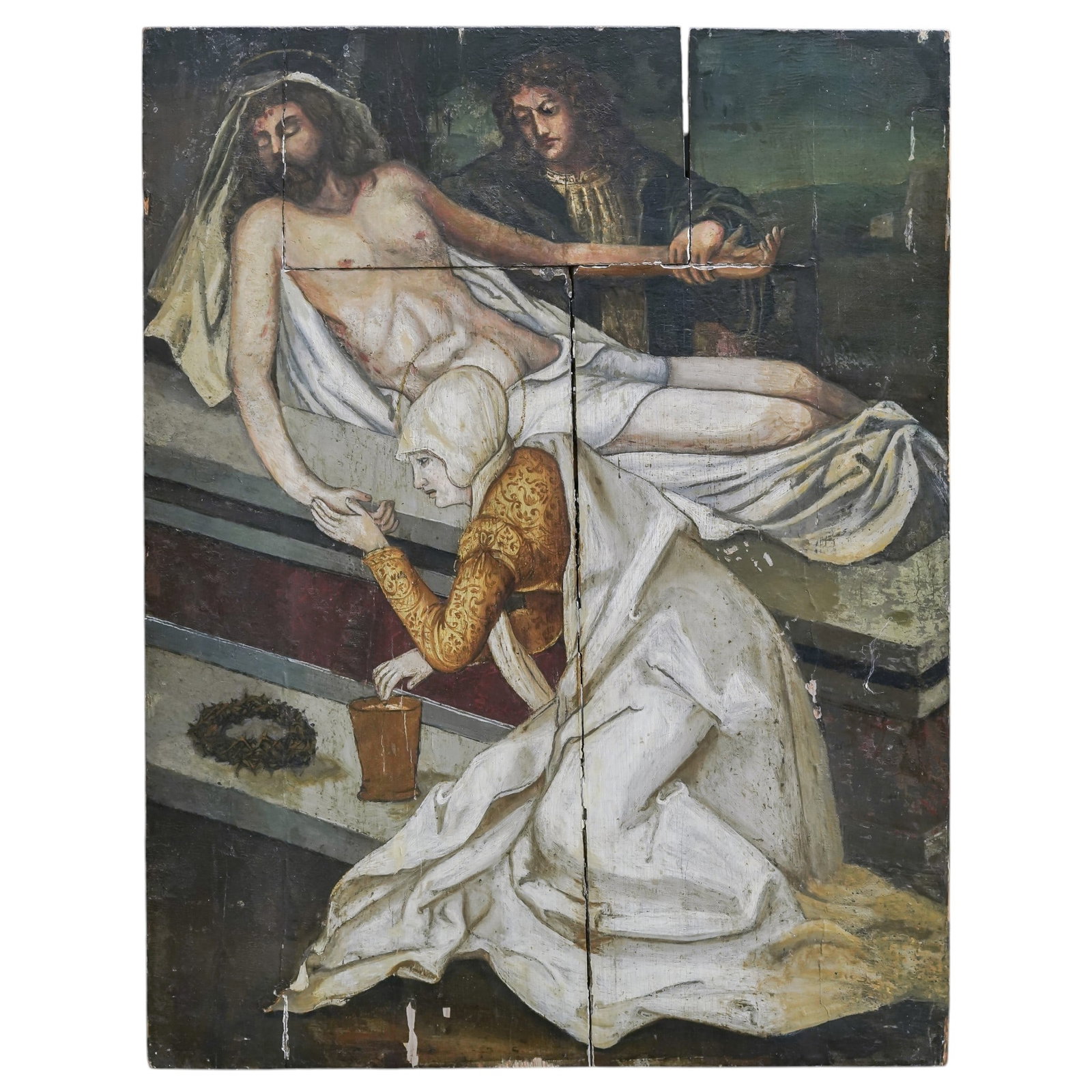 18th Cent. Entombment of Christ Oil on Panel Painting: 18th Cent. Entombment of Christ Oil on Panel Painting 18th Century, Possibly Older; Europe Artist/Designer/Manufacturer: Unknown Marking(s); notes: 18th century; Continental European; visible