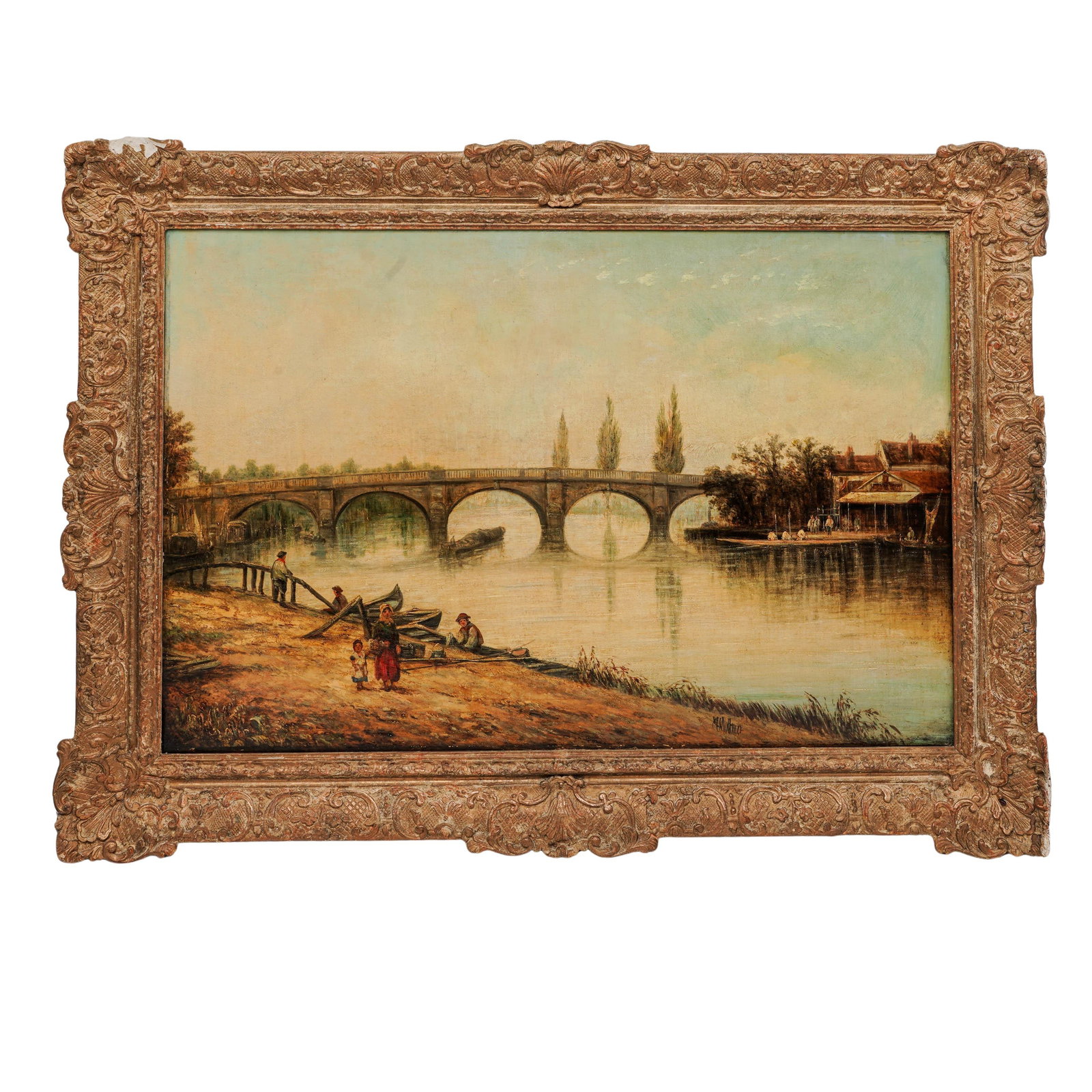 Signed Antique Landscape Oil on Canvas Painting: Signed Antique Landscape Oil on Canvas Painting 20th century , European Artist/Designer/Manufacturer: Unknown Marking(s); notes: Signed lower right; Classical European style Materials: oil on canvas, 