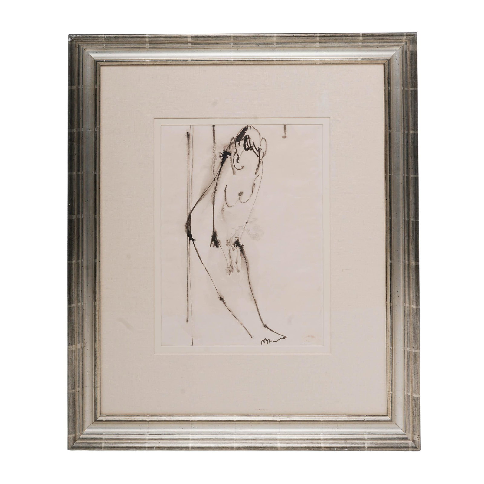 Signed Mid-Century Modern Nude Female Ink/Paper Drawing: Signed Mid-Century Modern Nude Female Ink/Paper Drawing Circa 1970. Artist/Designer/Manufacturer: Unknown Marking(s); notes: Faint signature lower right Materials: Ink/paper Cataloger Note: Minimalist