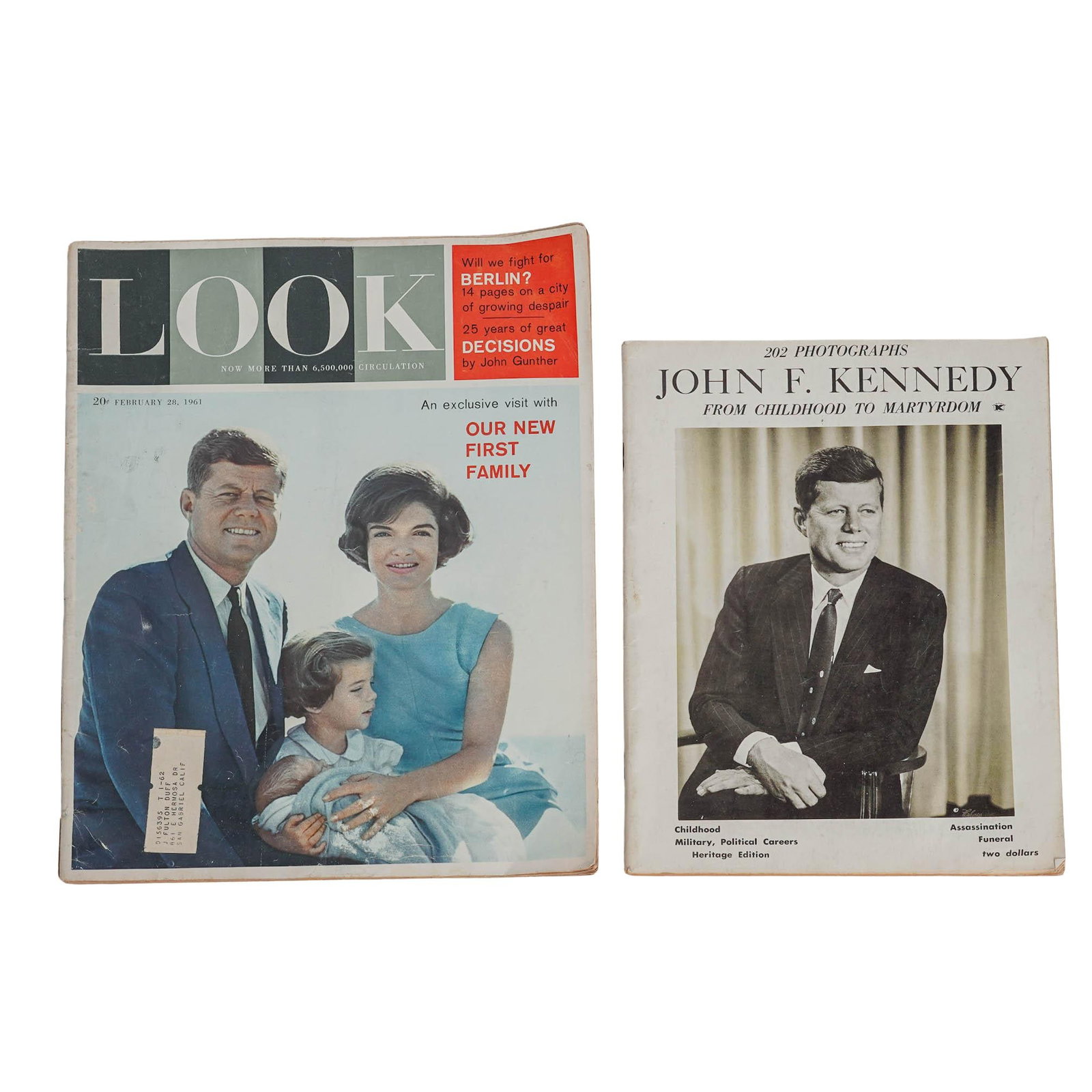 (2 pc) Vintage Print Publications Featuring John F. Kennedy & Family: (2 pc) Vintage Print Publications Featuring John F. Kennedy & Family c. 1961 & 1963, USA Artist/Designer/Manufacturer: LOOK Magazine / Unknown Marking(s); notes: Two-piece collection; LOOK Magazine,