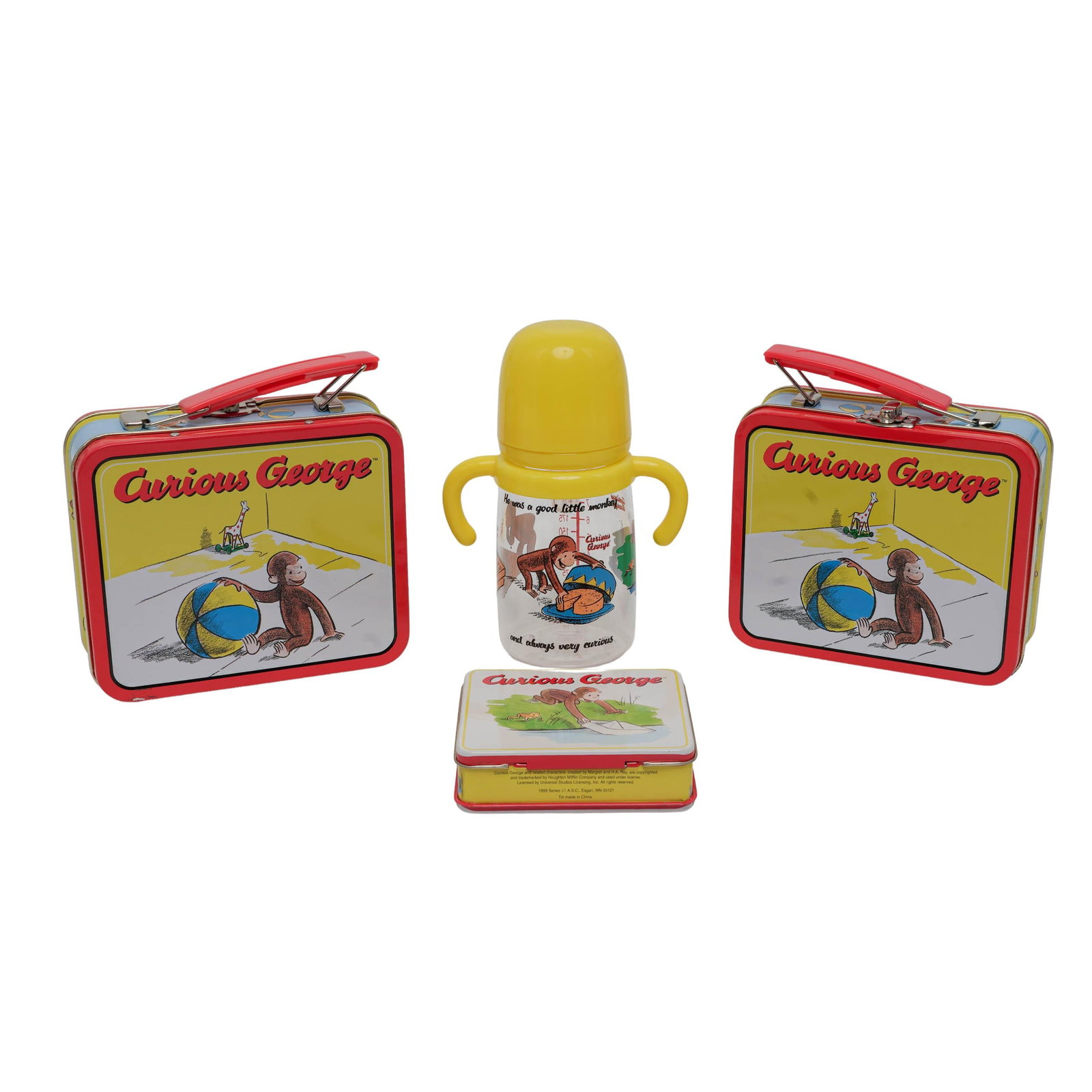 (4 pcs) Curious George Lunch Boxes & Bottle (1 of 7)