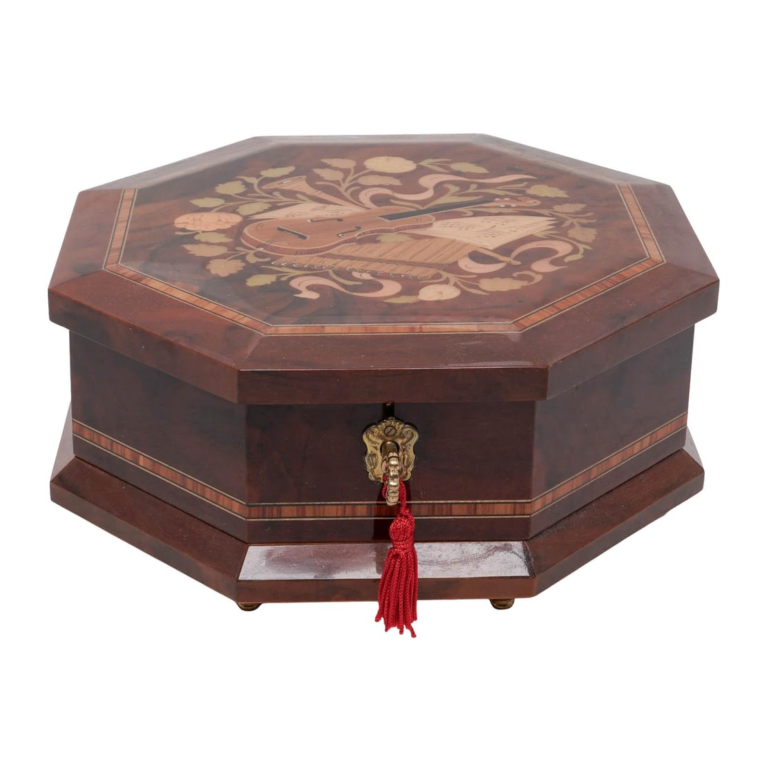 Notturno Intarsio Italian Musical Jewelry Box: Notturno Intarsio Italian Musical Jewelry Box c. 1960s-1980s, Italian Artist/Designer/Manufacturer: Notturno Intarsio Marking(s); notes: Handcrafted in Sorrento, Italy; mechanical musical movement pla