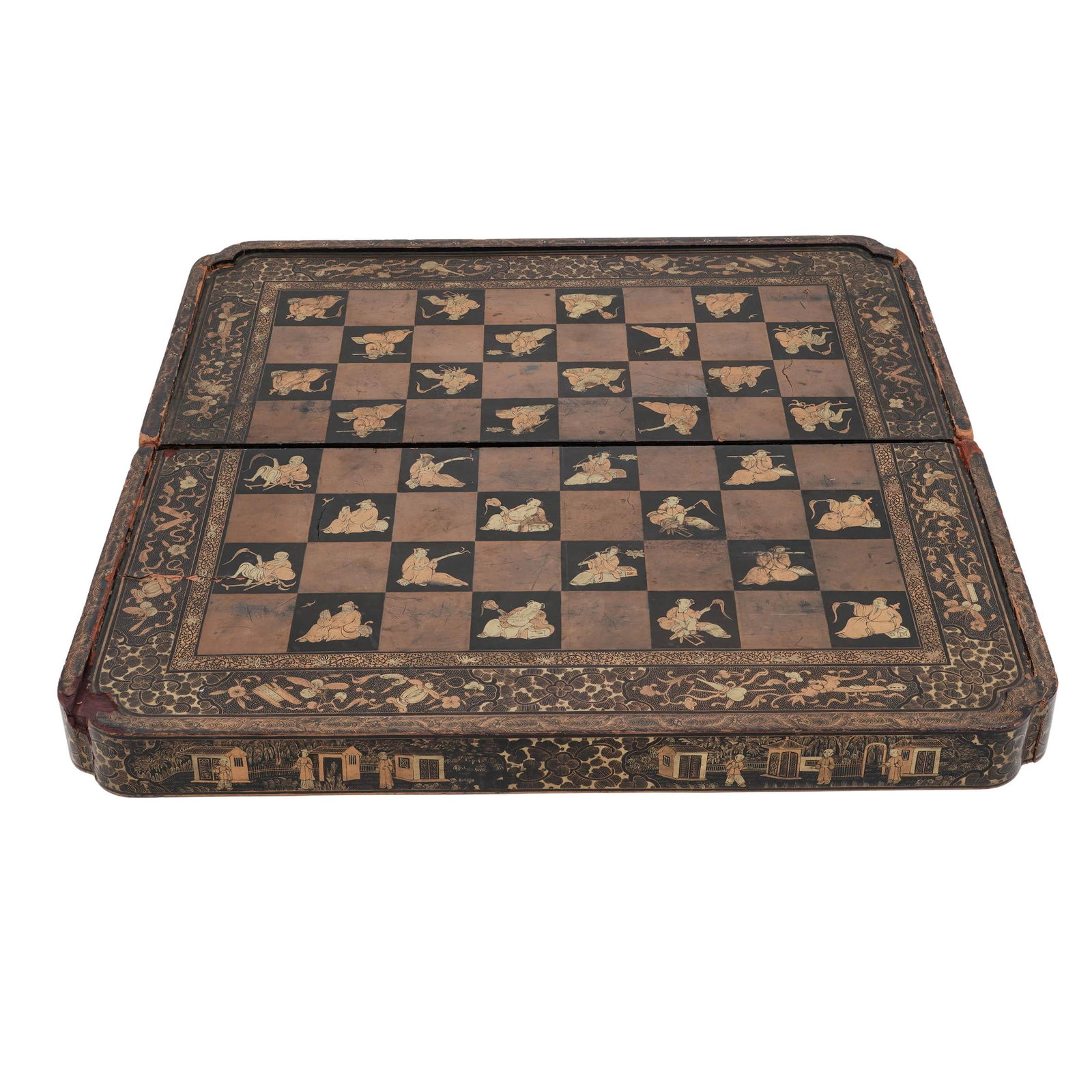 Antique Chinese Export Black & Gold Lacquer Chess & Backgammon Board (1 of 9)