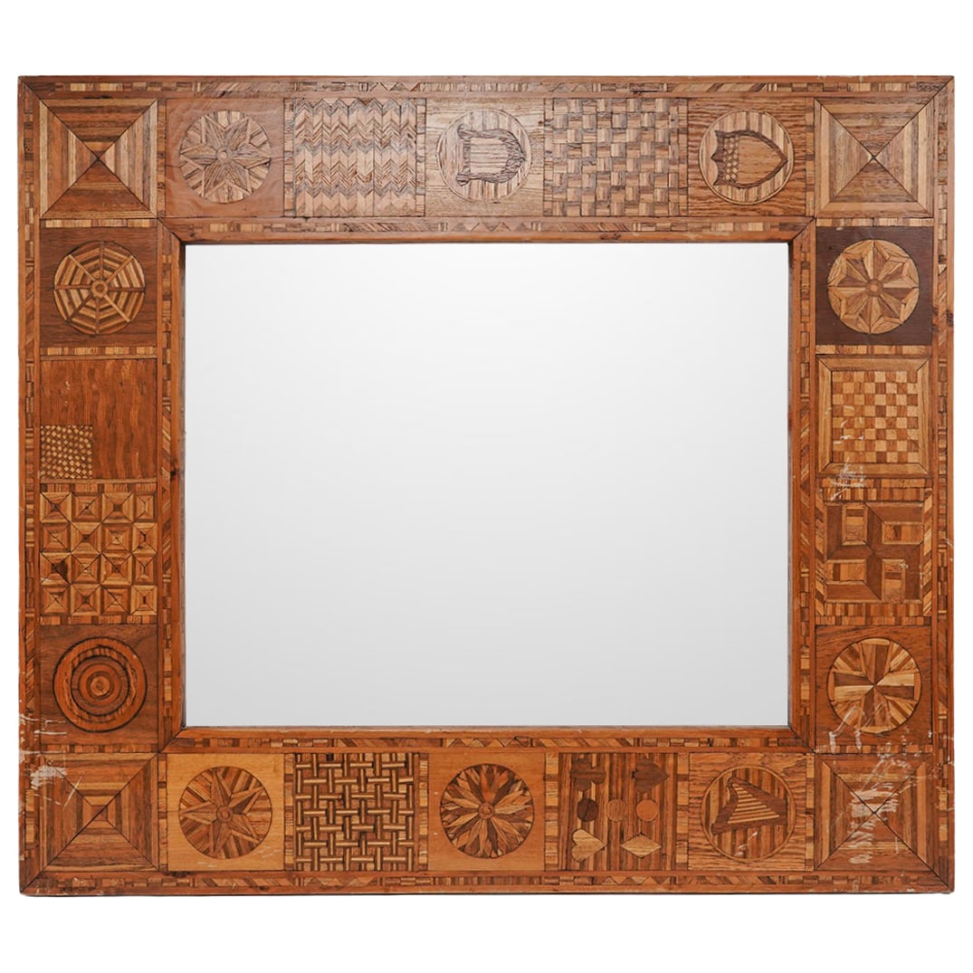 Vintage Marquetry Mosaic Art Wood Frame: Vintage Marquetry Mosaic Art Wood Frame Mid 20th century , Mexico Artist/Designer/Manufacturer: Unknown Marking(s); notes: Vintage; handmade; straw marquetry Materials: natural straw, wood Cataloger N