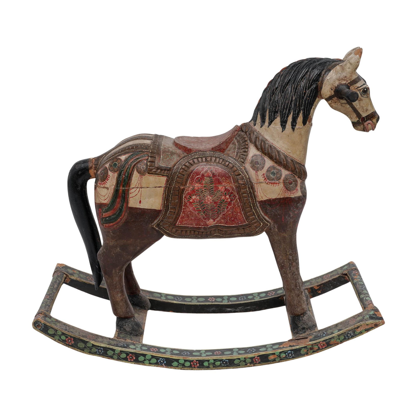 Vintage Indian Folk Art Carved & Polychrome Wood Rocking Horse (1 of 9)