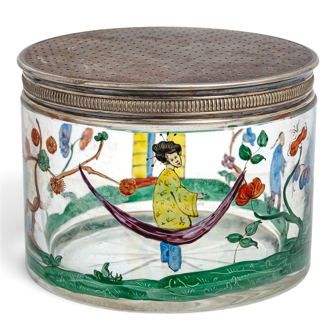 Vedar Glass Polychrome Jar 800 Silver Lid: Vedar Glass Polychrome Jar 800 Silver Lid Late 19th - 20th Cent, Italy Artist/Designer/Manufacturer: Vedar Marking(s); notes: Signed “Vedar” to lower edge; lid marked “800” silver to