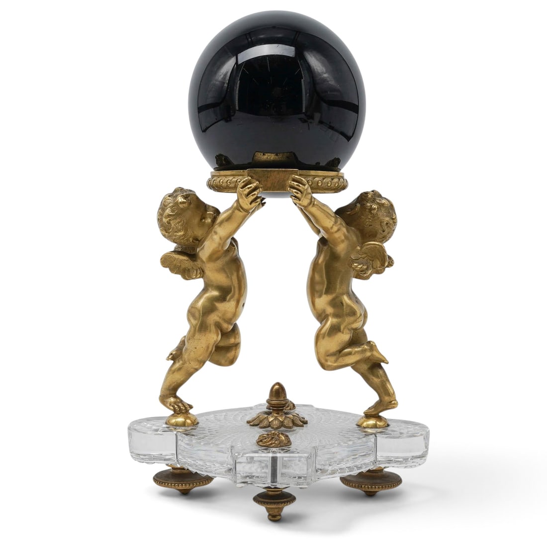 19th Cent. Baccarat Louis XVI Revival Crystal & Gilded Bronze Centerpiece: 19th Cent. Baccarat Louis XVI Revival Crystal & Gilded Bronze Centerpiece 19th-century, French Artist/Designer/Manufacturer: Baccarat Marking(s): Louis XVI Revival style; underside fitted with stamped