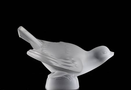 Lalique Crystal Sparrow Figurine: DESCRIPTION: Lalique crystal "Sparrow" figure poised to take flight. One of four similar figurines. Signed "Lalique France"CIRCA: 20th centuryORIGIN: FranceDIMENSIONS: H: 3 1/4" W: 5.5"