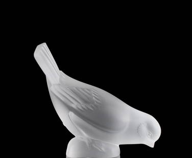 Lalique Crystal Sparrow Figurine: DESCRIPTION: Lalique crystal "Sparrow" head down figure. One of four similar figurines. Signed "Lalique France"CIRCA: 20th CenturyORIGIN: FranceDIMENSIONS: H: 3 3/4" W: 4 1/2"