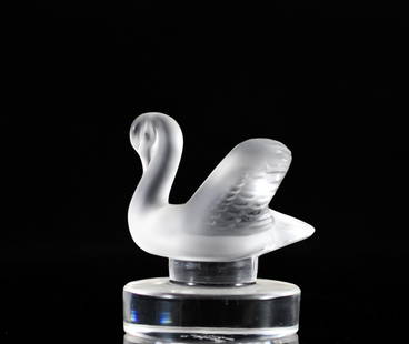 Lalique Crystal "Swan" Paperweight: DESCRIPTION: Lalique Frosted Crystal "Swan" paperweight, signed "Lalique France" CIRCA: 20th CenturyORIGIN: FranceDIMENSIONS: H: 2 1/4" W: 2 1/4"