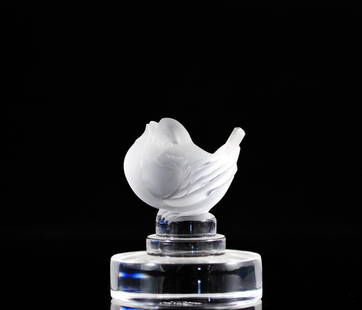 Lalique Crystal "Finch" Bird Paperweight: DESCRIPTION: Lalique Frosted Crystal "Finch" bird paperweight, signed "Lalique France" CIRCA: 20th CenturyORIGIN: FranceDIMENSIONS: H: 2 1/8" W: 2"